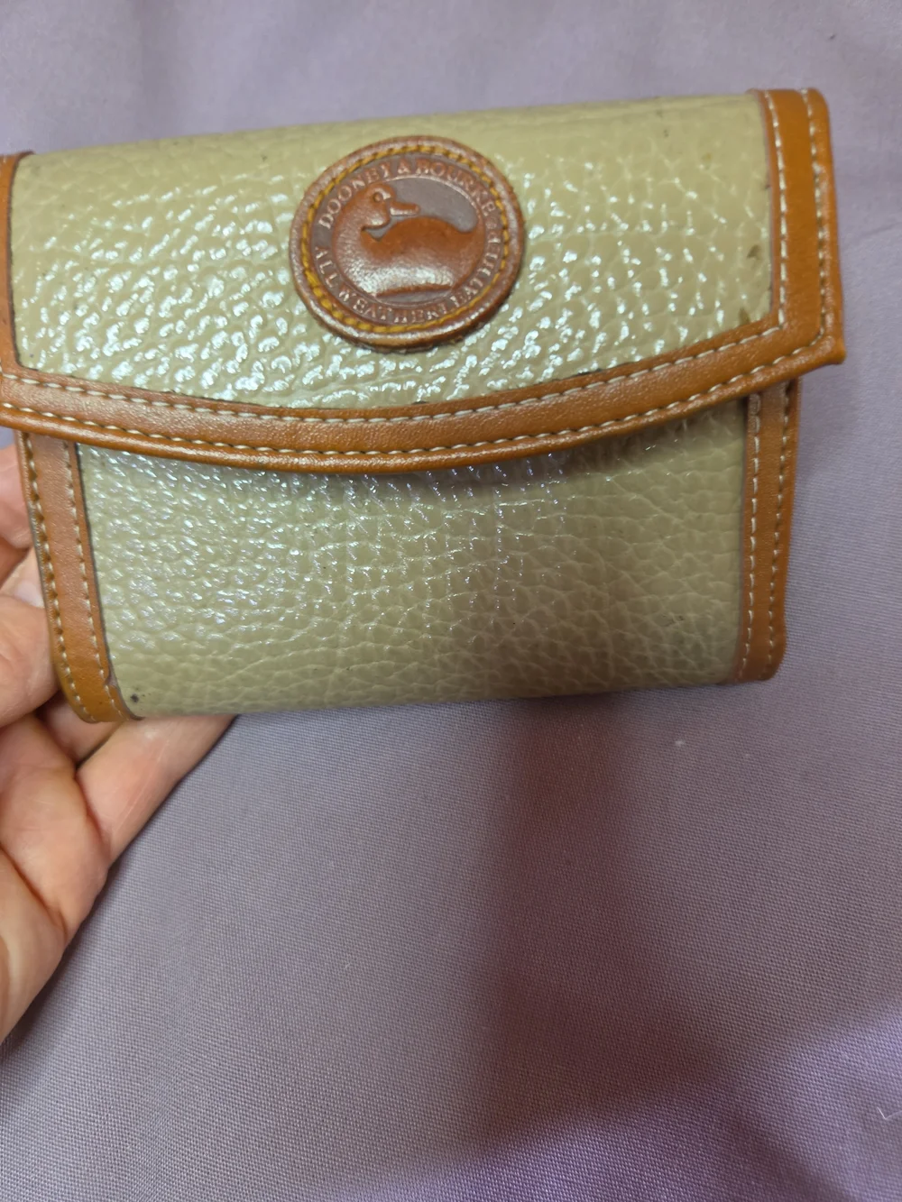 VINTAGE Dooney & Bourke Olive Green and Brown Pebbled Leather Wallet